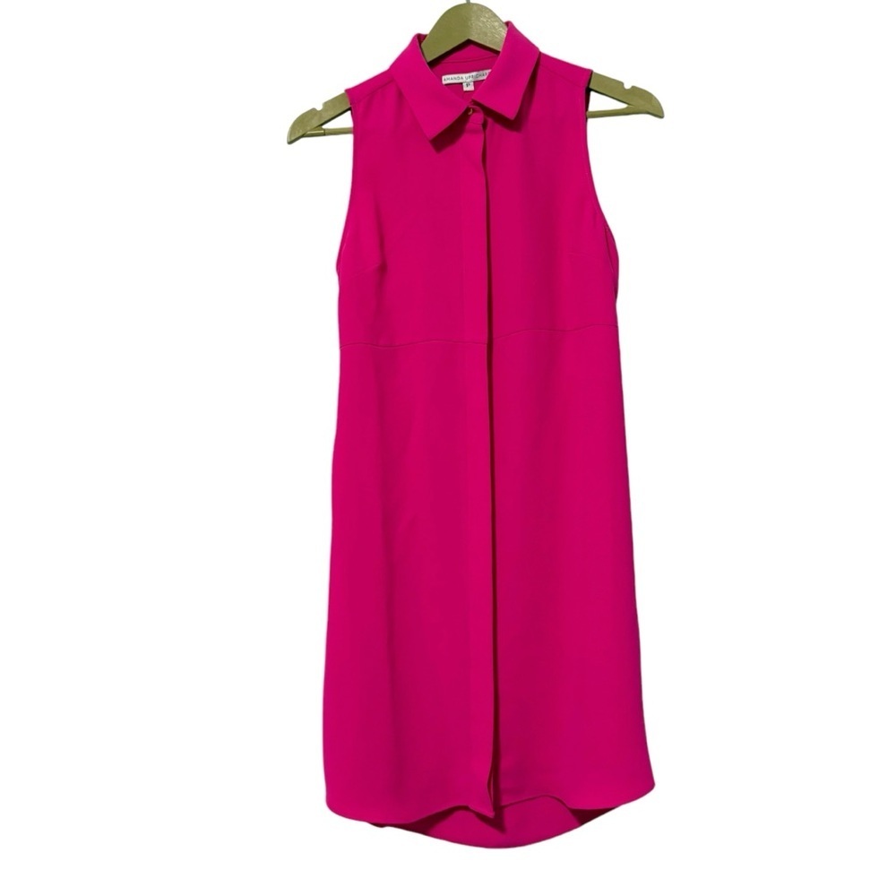 Amanda Uprichard Hot Pink Petite Collared Back Cutout Mini‎ Shirt Dress Barbie